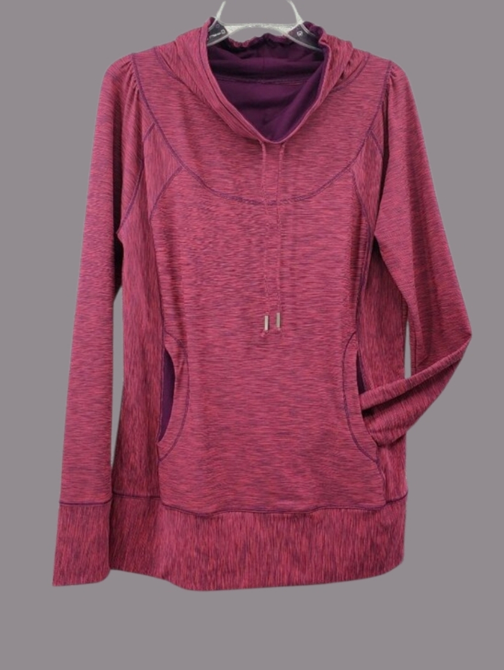 Prana Ember Funnel Neck Sweatshirt Women L Pink Purple Space Dye Kangaroo Pocket